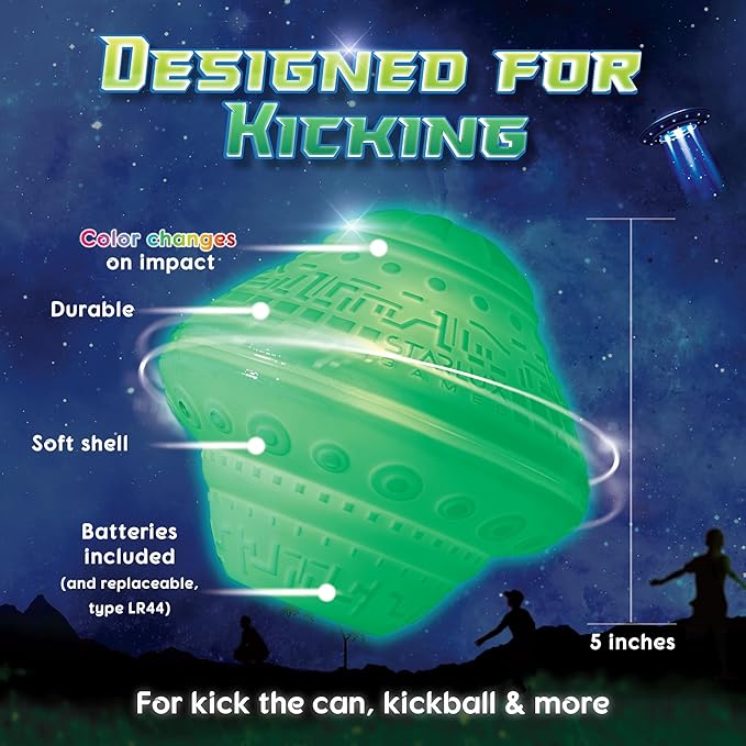 Starlux Games Cosmic Kick The Can: Outdoor Play with a Galactic Twist | Ages 5+, 4-12 Players| Glow in The Dark Toys for Kids 8-12 | Outside Games for Families | Light up Sports | Gifts for Boys