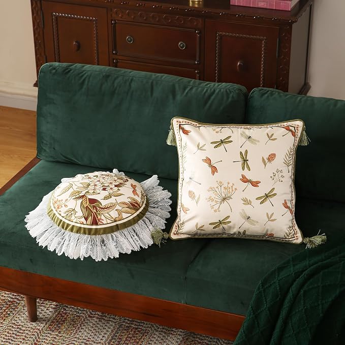 Designer Vintage Velvet Throw Pillow Cover,18"x18"-Grace B | Pillow Cover,Concealed Zipper Design,Dragonfly Pattern,Sofas,Bedroom,Living Room,Lounge Chairs,All Season Home Decor