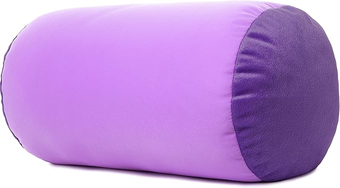 Microbead Bolster Neck Roll Pillow, Gently On Body, Head, Neck & Shoulders No Pain Rest, Relax Sleep - Silky Feel Prevent Wrinkles & Hair Breakage - Lightweight Cylinder, 14" x 8", Pale Purple