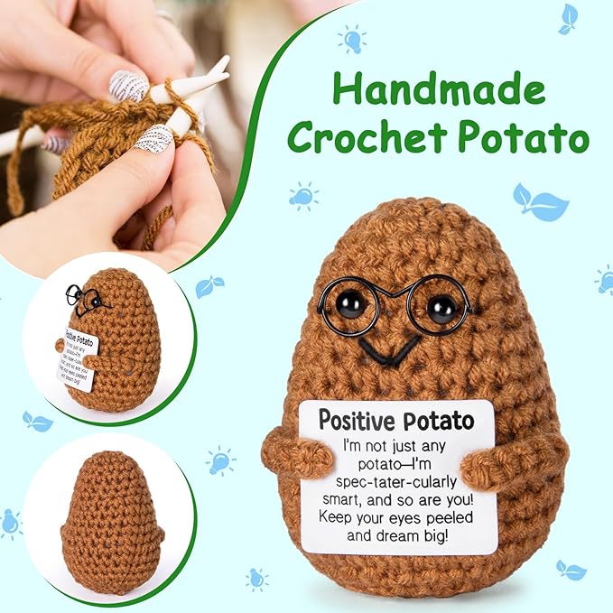 Emotional Support Crochet, Positive Crochet Potato, Encouragement Gifts for Women Men Birthday Christmas Self Care Friends Coworkers Relaxation Gift Desk Home Fall Decor Inspirational Support