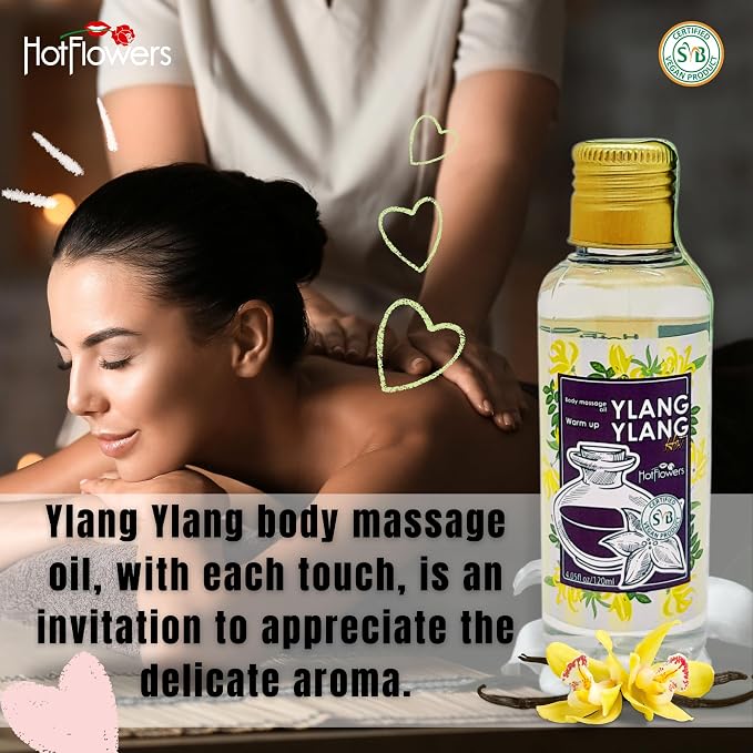 HOT FLOWERS Ylang-Ylang Body Massage Oil Set for Moisturizer and Nourish The Skin – Women and Couples - 4.5 fl oz