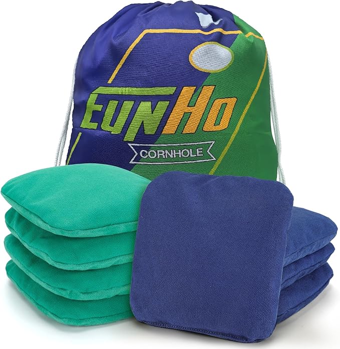 EunHo Regulation Cornhole Bags Set of 8 - Dual Sided Slick and Stick Cornhole Bean Bags for Tossing Game Professional All Weather Pro Corn Hole Bags with Tote Bag