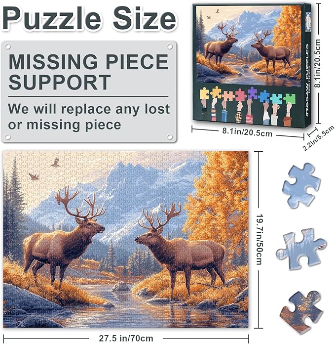 Jigsaw Puzzles 1000 Pieces, Moose Adult Jigsaw Puzzles, Natural Scenery Puzzle 1000 Pieces for Adults, The Elk in The Mountains Puzzle Challenging Game Finished Size 19.5 x 27.5 Inch