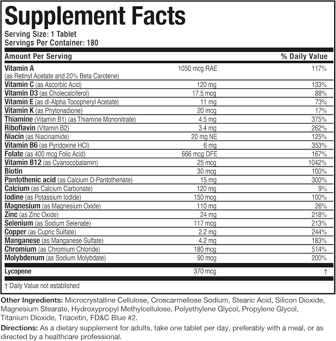 Bronson ONE Daily Mens 50+ Complete Multivitamin Multimineral, 180 Tablets