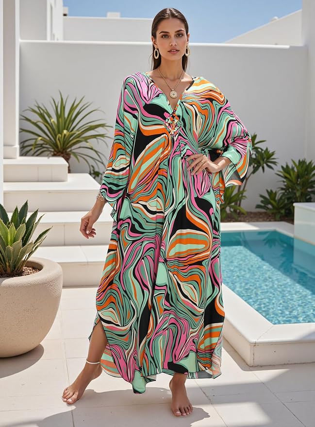 Mumu Dresses for Women Plus Size, Bohemian Kaftan Beach Cover Up Long Maxi Nightgown Soft Loungewear