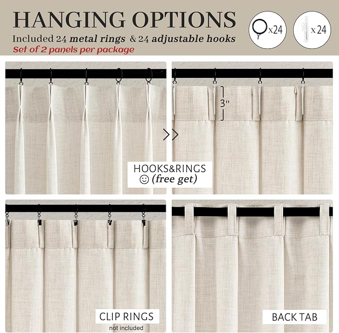 Birch 70 Inch Extra Wide Light Filtering Viral Curtains 120 Inches Long for Sliding Glass Door, Memory Shape Pinch Pleat Boho Thick Linen 10 FT Length Floor to Ceiling Window Drapes Burg Panels of 2