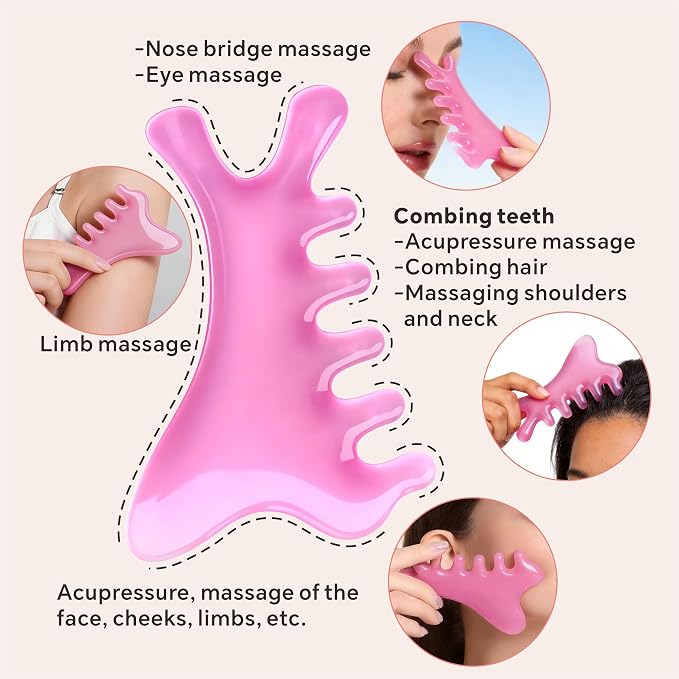 4 Pcs All-in-One Head Massager Set: Scalp Comb, Gua Sha, Octopus & Five Claw Tool for Stress Relief, Relaxation, Acupressure - Gift for Christmas, Birthday, Mother's Day, Father's Day (Pink)