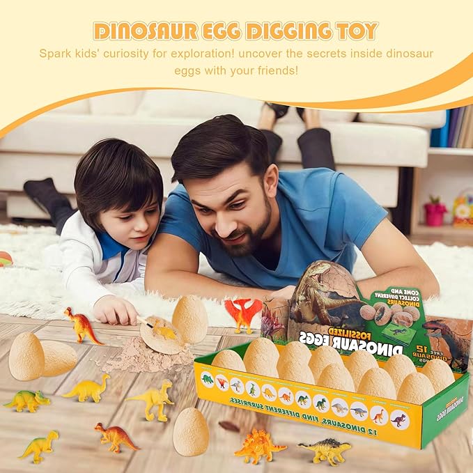 Dinosaur Eggs Toys, 12PCS Dino Eggs Excavation Dig Kit, Dinosaur Fossil Digging Kit Toys for Kids, Dinosaur Party Favors, Archaeology Science STEM Christmas Birthday Easter Digging Gift for Boys Girls