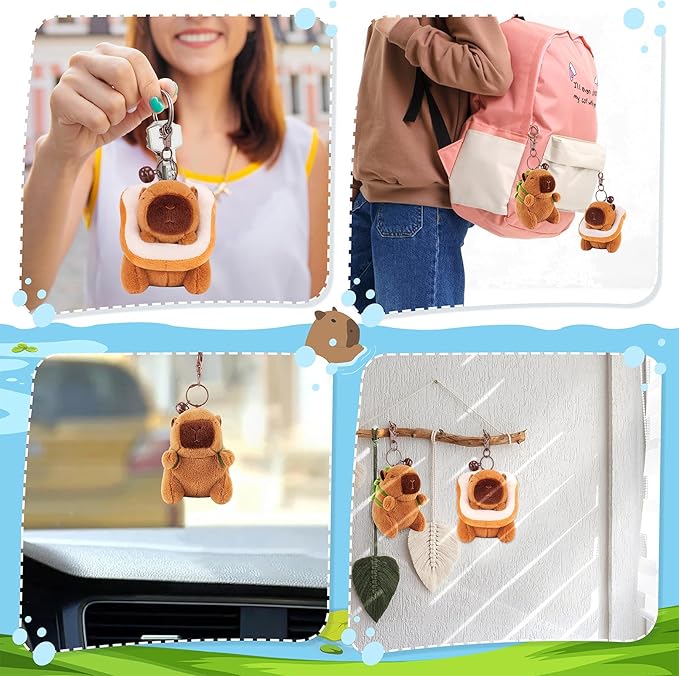 Achwishap 2PCS Capybara Plush Keychain,Cute Keychain Capybara Stuffed Animal,Soft Capybara Plush Toys Key Chain,Kawaii Plushie Stuffed Toys for Kids Adults(Capybara Turtle,Capybara Bread)
