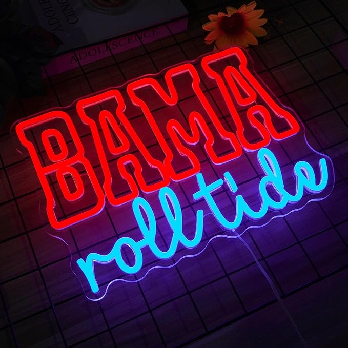 Roll Tide Neon Sign for Wall Decor Football Neon Signs USB Powered Football Neon Sign for Game Room, Office, Man Cave Decor College Football Fans Neon Light Gifts for Sport Fans(14.7 * 10.7inch)
