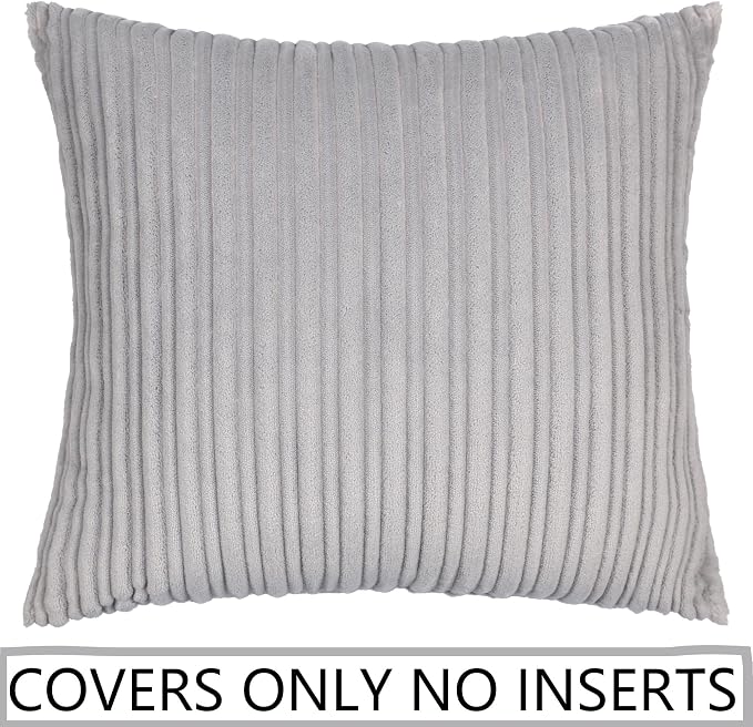 UGASA Velvet Pillow Covers Striped, Decorative Throw Cushion Case with Hidden Zipper for Home Couch/Bedroom/Car, Soft Cozy Solid Square, 1 Pack (24"x24", Light Grey)