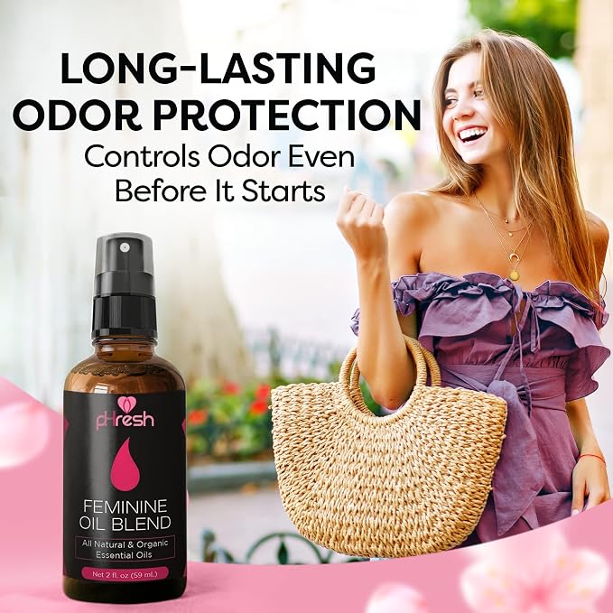 pHresh Feminine Spray - 100% All Natural Yoni Oil for Women - with Tea Tree, Lemongrass, Orange Essential Oils - 3.95 fl oz
