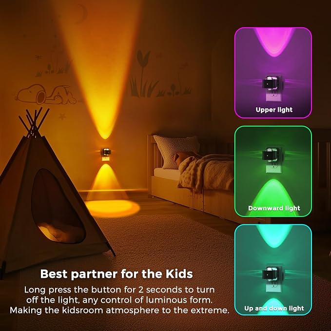 L LOHAS LED Night Light Projector, Color Changing Plug in Night Light RGB | Dusk to Dawn Sensor Night Lights, Rotating Nightlight, RGB Ambient Lighting for Bathroom, Gaming Room, Gifts,1 Pack
