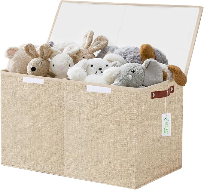 Large Toy Storage Box with Lids, Collapsible Sturdy Baby Storage Organizer Chest Bin Basket for Kids, Boys, Girls, Playroom, Nursery, Bedroom, Closet 25"x13"x16" (Khaki)