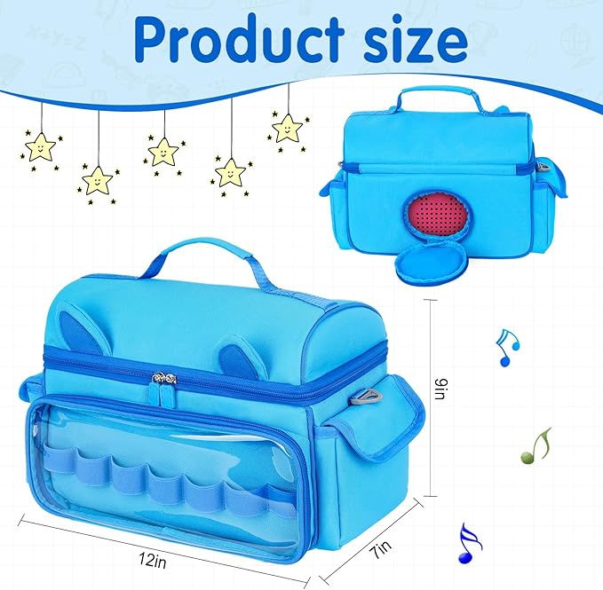 Carrying Case Compatible with Toniebox Starter Set Bundle, Cute Storage Travel Bag Compatible with Little Tikes Story Dream Machine Books Starter Set, Blue & Pink(Bag Only)