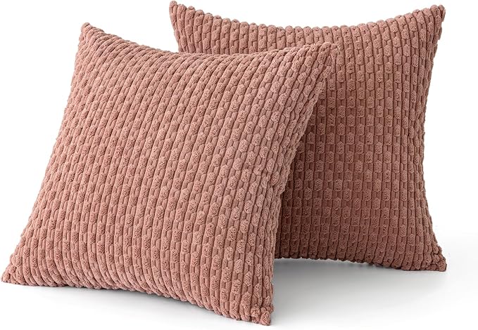 MIULEE Euro Sham Decorative Throw Pillow Covers 24x24 Blush Pink Corduroy | Textured Striped Pack of 2 Striped Pillow Covers Modern Farmhouse Home Decor for Couch Bed Sofa Living Room