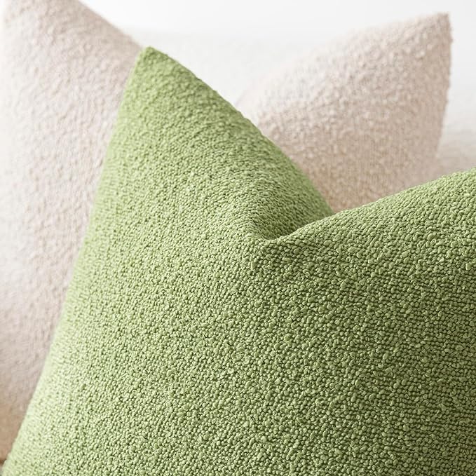 Foindtower Pack of 2 Textured Boucle Throw Pillow Covers Accent Solid Decorative Pillow Cases Cozy Woven Couch Cushion Case for Sofa Bedroom Living Room Home Decor 20x20 Inch Lime Green