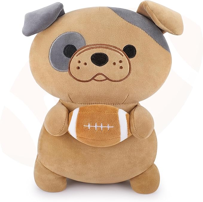 Achwishap French Bulldog Stuffed Animal,French Bulldog Plush with Rugby,14” Puppy Plush Toys,Cute Plushies Kawaii Plushie Soft Huggging Pillow,Cuddly Animal Body Pillow for Kids Adults(Brown)