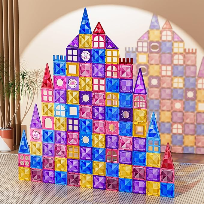 52 Pcs Magnetic Tiles for Kids Ages 4-8,Building Toys Magnetic Blocks for Kids Ages 4-8,Toddlers Educational Magnet Construction Set Magnets Tile,for 3 4 5 6 7 8 Kid Christmas Birthday Gifts