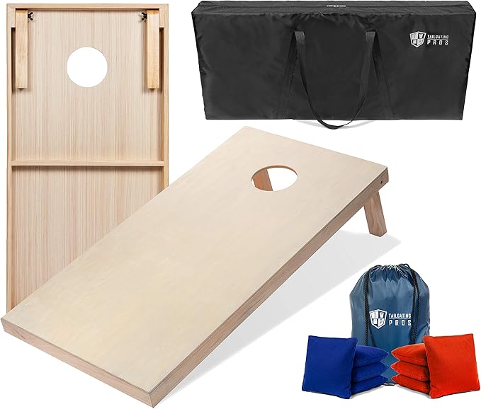 Tailgating Pros Cornhole Boards - 4'x2' & 3'x2' Cornhole Game w/Carrying Case & Set of 8 Corn Hole Bags - 150+ Color Combos! Optional LED Lights