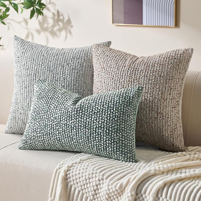 Allorry Soft Wool Decorative Throw Pillow Covers 12x20 Green SY011D12 | Cozy Soft Touch,Neutral Textured Boho Cushion Covers for Modern Farmhouse Sofa Bedroom Living Room Decor