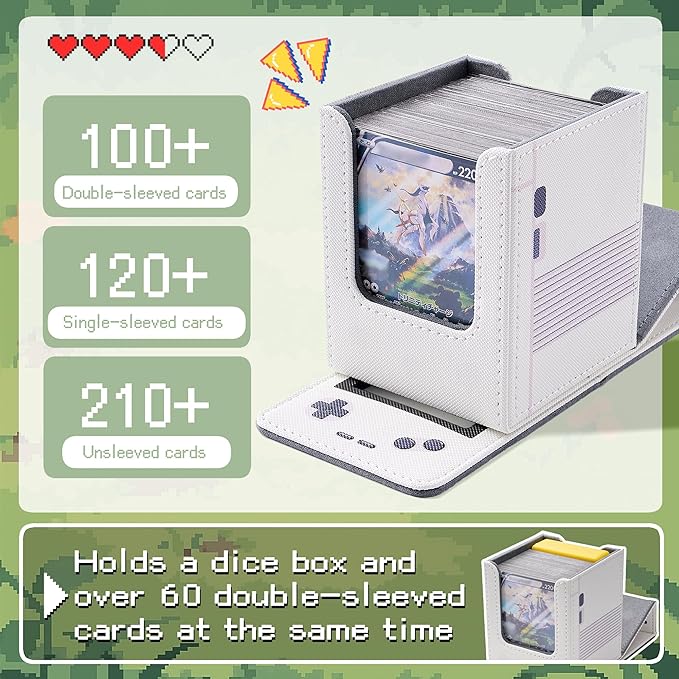 Retro Gaming Console Appearance MTG Deck Box with Commander Display, Card Deck Case Fit 120 Single Sleeved Cards, PU Leather Magnetic Card Storage Box with 2 Dividers, Compatible with TCG/PTCG(Orange)
