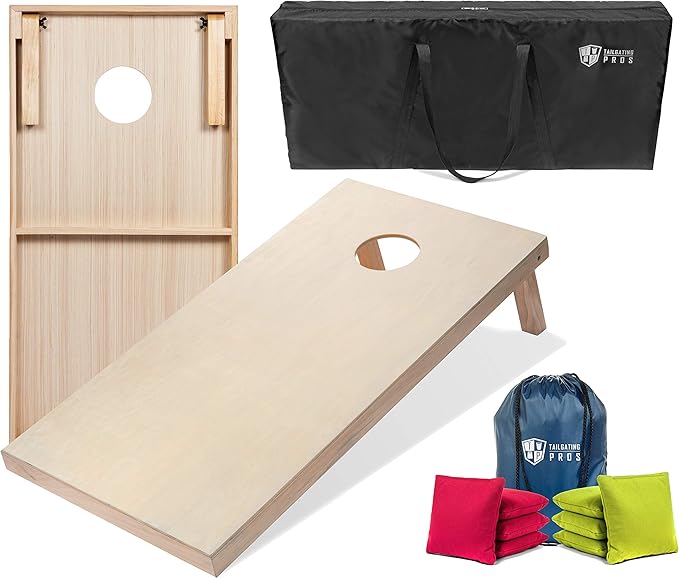 Tailgating Pros Cornhole Boards - 4'x2' & 3'x2' Cornhole Game w/Carrying Case & Set of 8 Corn Hole Bags - 150+ Color Combos! Optional LED Lights
