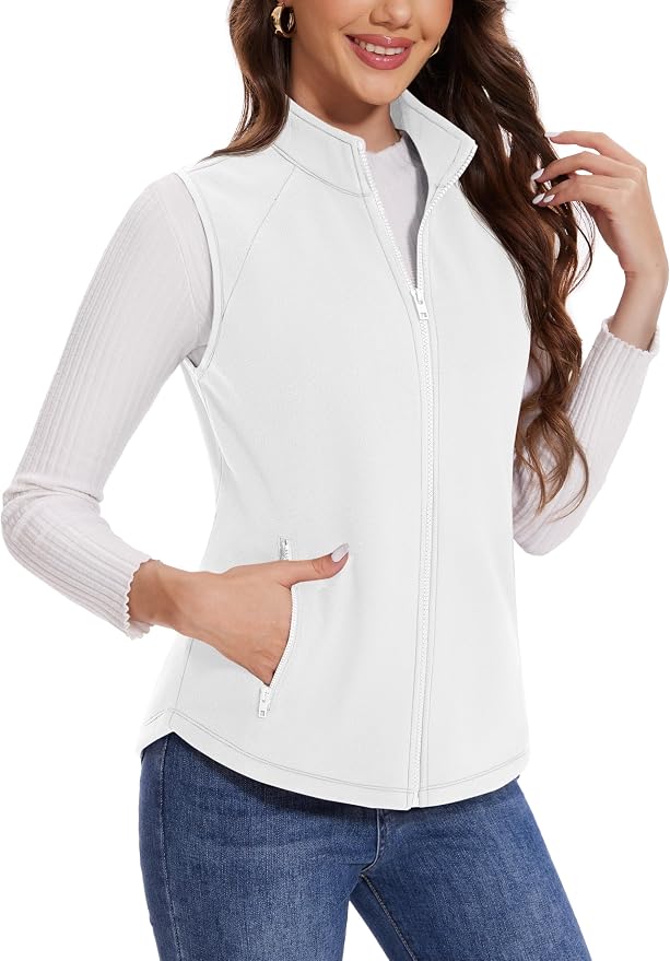 MAGCOMSEN Women's Fleece Vest with Zipper Pockets Zip Up Sleeveless Jackets Lightweight Soft Warm Polar Vest Outerwear