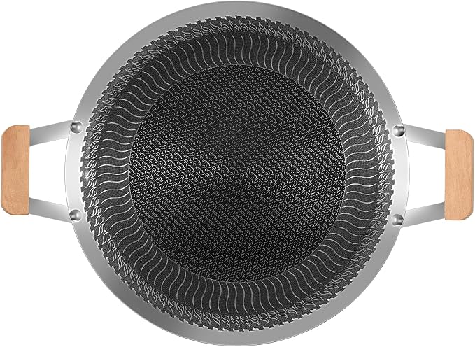 Korean Style BBQ Grill Pan, Portable Non Stick Stainless Steel BBQ Griddle Pan with Handle, Honeycomb Round Stovetop Grill for Outdoor Camping Gathering