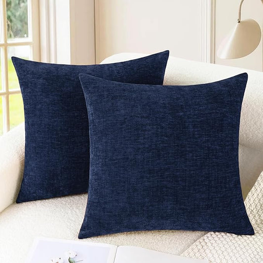 CaliTime Decorative Couch Throw Pillow Covers 22 X 22 Inches Navy Blue | Pack of 2, Cozy Chenille Cushion Cases for Sofa Bed Living Room Farmhouse Home