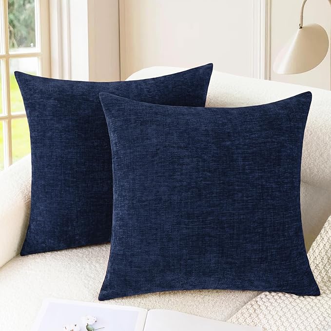 CaliTime Decorative Couch Throw Pillow Covers 26 X 26 Inches Navy Blue | Pack of 2, Cozy Chenille Cushion Cases for Sofa Bed Living Room Farmhouse Home