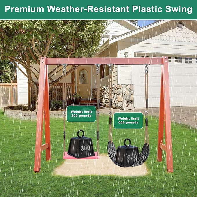 SELEWARE Heavy Duty Swing Seat Replacement for Kids, 2-Pack Outdoor Swing Set Accessories with Adjustable Ropes & Snap Hooks, Plastic Playground Swing for Backyard, Tree, Indoor Play (Black & Pink)