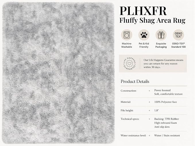 Area Rug for Living Room Bedroom: 4x6 Light Grey Soft Fluffy Shag Upgrade Non-Slip High Pile Carpet Large Fuzzy Plush Indoor Floor Decor Shaggy Rug for Kid Boys Girls Playroom Nursery Modern Home