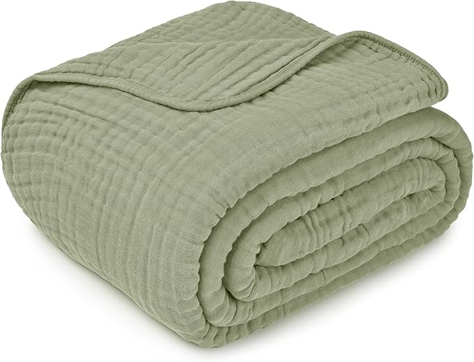 Comfy Cubs Adult Muslin Blanket 108x90” King Swaddle Blankets, Sage | 6 Layer Soft, Breathable & Lightweight Muslin Adult Blanket - Machine Washable & Designed in the US Bedding for All Seasons