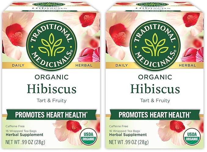 Traditional Medicinals Organic, Hibiscus Tea - Supports Normal Heart Health & Cardiovascular Wellness - Kosher, Non-GMO, Caffeine-Free, Compostable - 16 Tea Bags (Pack of 2)