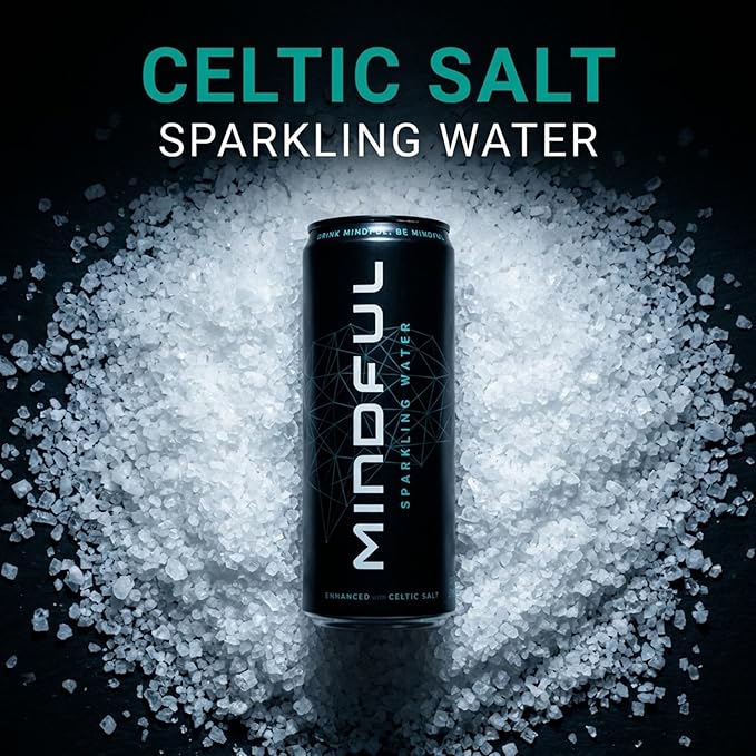 Mindful Sparkling Water by Shawn Ryan, Carbonated Water and Celtic Salt, Sugar Free Beverage with Natural Electrolytes, Zero Calories, Clean Hydration, No Sweeteners, Unflavored, 12 FL OZ (12 Pack)