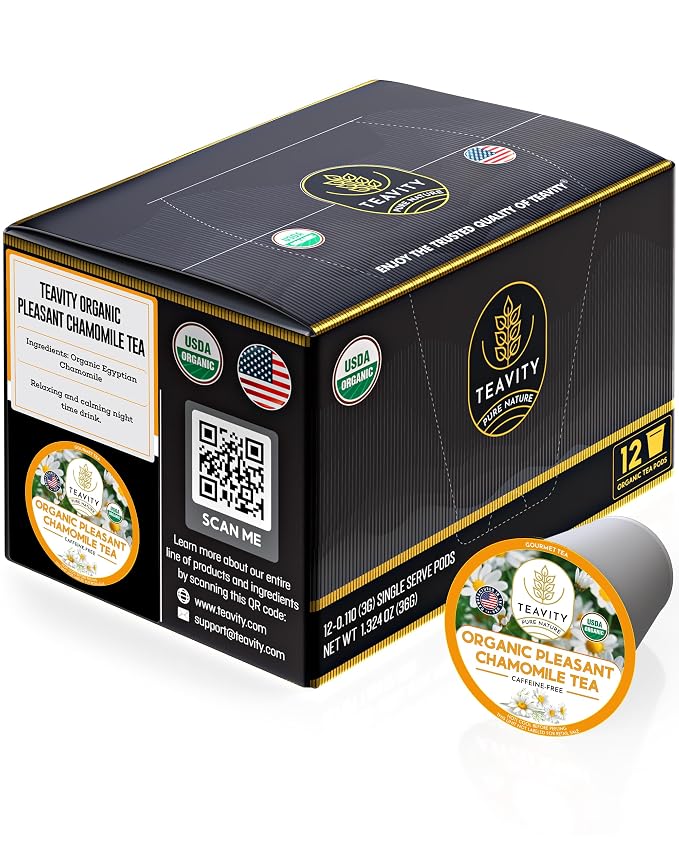 Organic Chamomile Tea Pods for Keurig - Decaf Tea Pods - Pleasant Chamomile by Teavity (12 Count (Pack of 1))