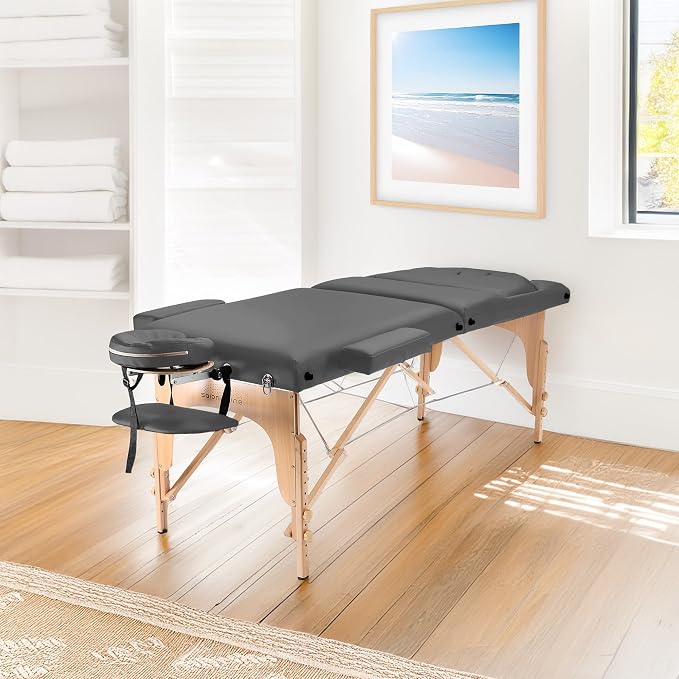 Saloniture Professional Portable Massage Table with Backrest - Dark Gray