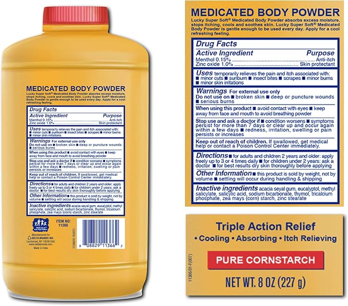 2 pc Body Powder Medicated 8 oz | Triple Action Relief 100% Talc-Free | Body Powder for Body Odor Sweat & Moisture | Medicated Protecting Powder | Anti-Itch | Skin protectant | Menthol and Zinc Oxide