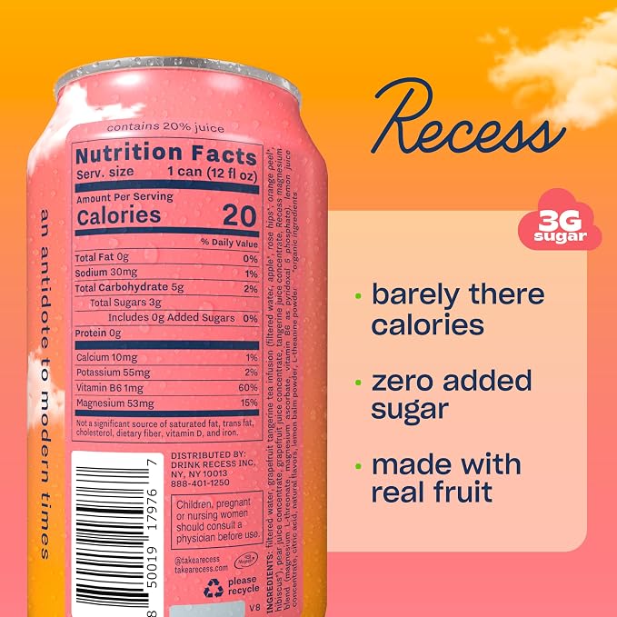 Recess Mood Magnesium & Adaptogen Drink, Relaxation Beverage, 12 ounce (Grapefruit Tangerine, 12 pack)