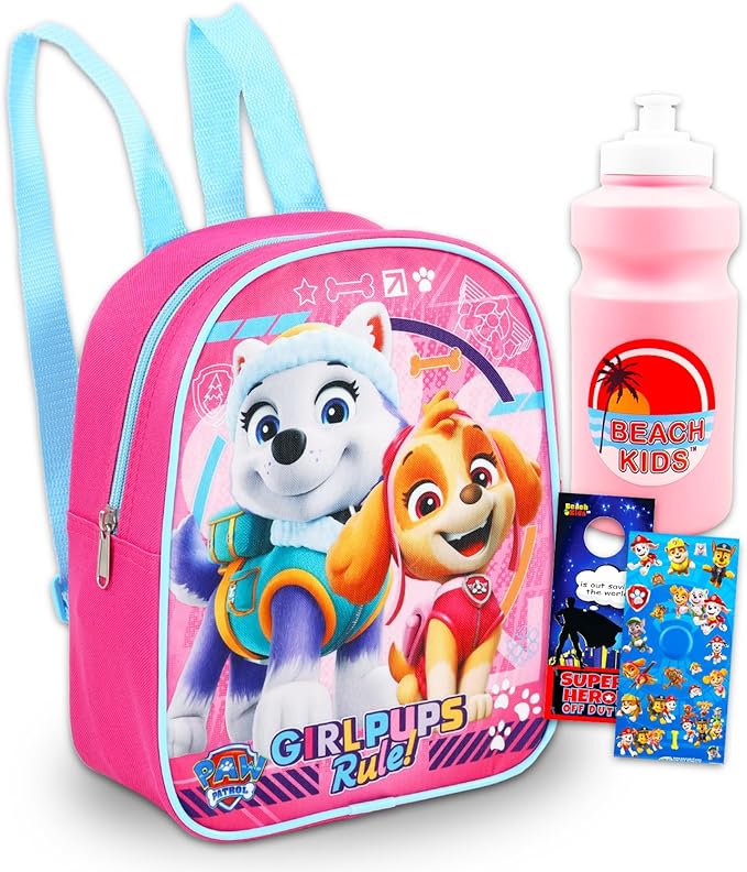 Paw Patrol Mini Backpack for Girls - Bundle with 10" Small Backpack Featuring Skye and Everest Plus Stickers, Water Bottle, More | Paw Patrol Travel Bag Set for Kids