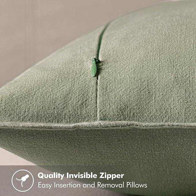MIULEE Decorative Linen Euro Sham Pillow Covers 26x26 Sage Green | Boho Farmhouse Neutral Couch Throw Pillows for Bed, Pack of 2 Accent Modern Pillowcases, Sofa Livingroom Home Decor