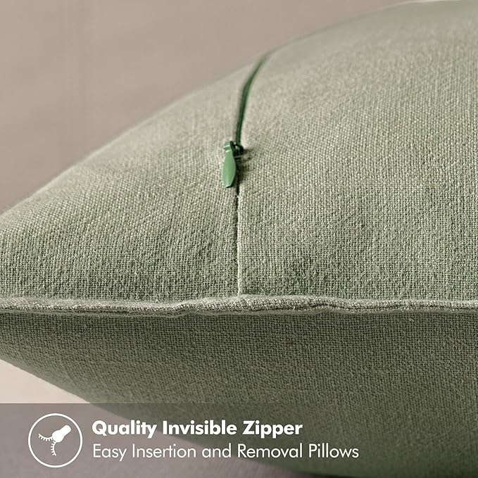 MIULEE Decorative Linen Pillow Covers 20x20 Inch Sage Green | Boho Farmhouse Neutral Couch Throw Pillows for Bed, Pack of 2 Accent Modern Pillowcases, Sofa Livingroom Home Decor