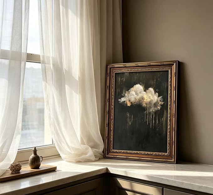 Vintage Gold Framed Cloud Wall Art Abstract Cloud Rain Landscape Canvas Print Dark Moody Cloud Picture Wall Decor Abstract Gothic Sky Landscape Academia Poster Artwork for Living Room Bedroom