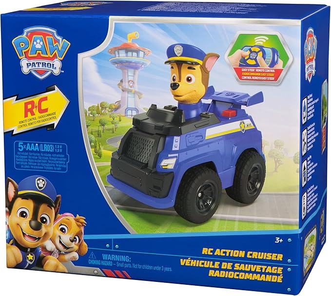 Paw Patrol Chase RC Action Cruiser, Remote Control Car with LED Lights & Easy-Steer Controller, Pretend Play Kids Toys for Boys & Girls Ages 3 and Up