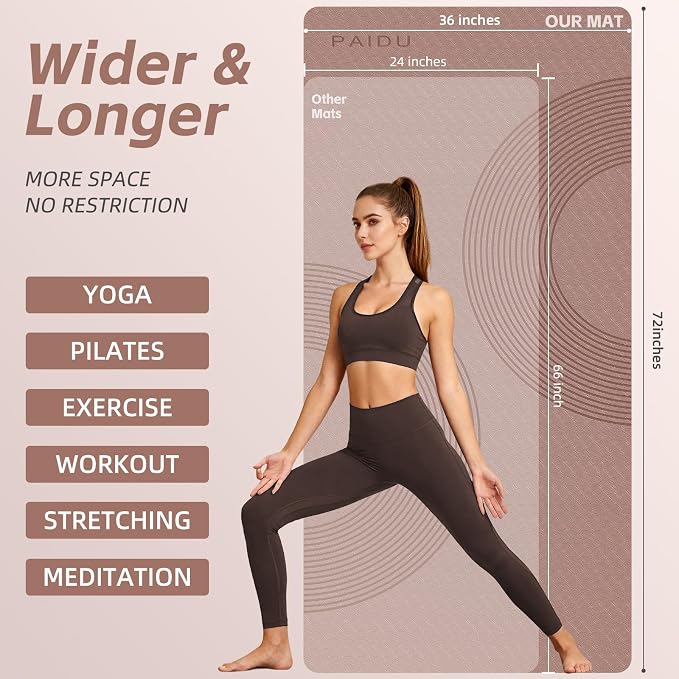 PAIDU Large Yoga Mat, 72" x 36" x 2/5"（10MM） Thick Non-Slip Exercise Mat, SGS-Certified POE Material, Ideal for Home Gym, Yoga, Pilates, Fitness Workouts & Floor Mat