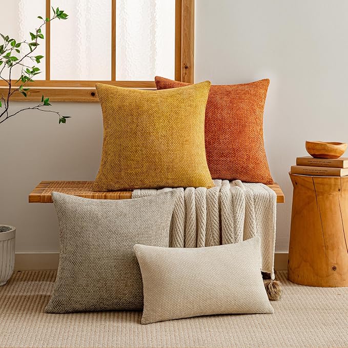 a moment Fall Mustard Yellow Chenille Throw Pillow Covers 24x24 Inch Pack of 2 Modern Decorative Throw Pillow Cases Farmhouse Cross Covers Home Decor for Sofa Bedroom Living Room