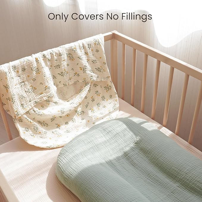 Konssy Muslin Baby Lounger Cover 2 Pack, 100% Cotton Newborn Lounger Cover, Soft and Breathable Baby Nest Slipcover for Boys Girls (Leaf,Green)