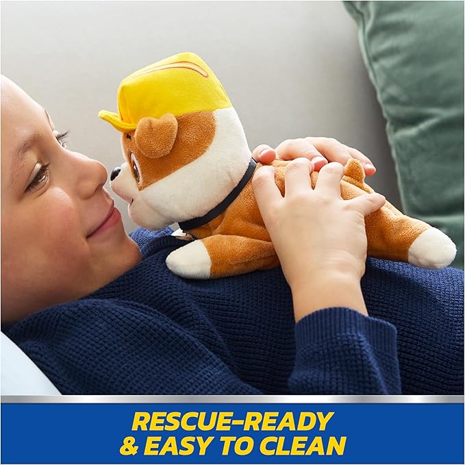 Paw Patrol GUND Rubble Plush, Official Lounging Rubble Plush Toy, Weighted Stuffed Animal, Sensory Toy for Ages 1 and Up, 8”