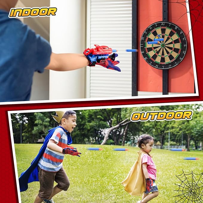 Excitobo Superhero Web Shooters for Kids Age 8-12, Adjustable Wrist Launcher Slinging Toy Set with 20 Darts, Ideal Birthday for Boys & Girls Imaginative Role-Playing Costume Accessory